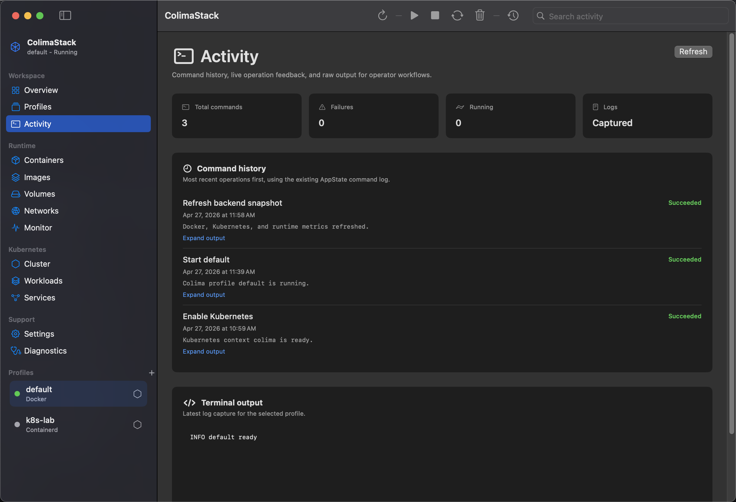 ColimaStack Activity screenshot