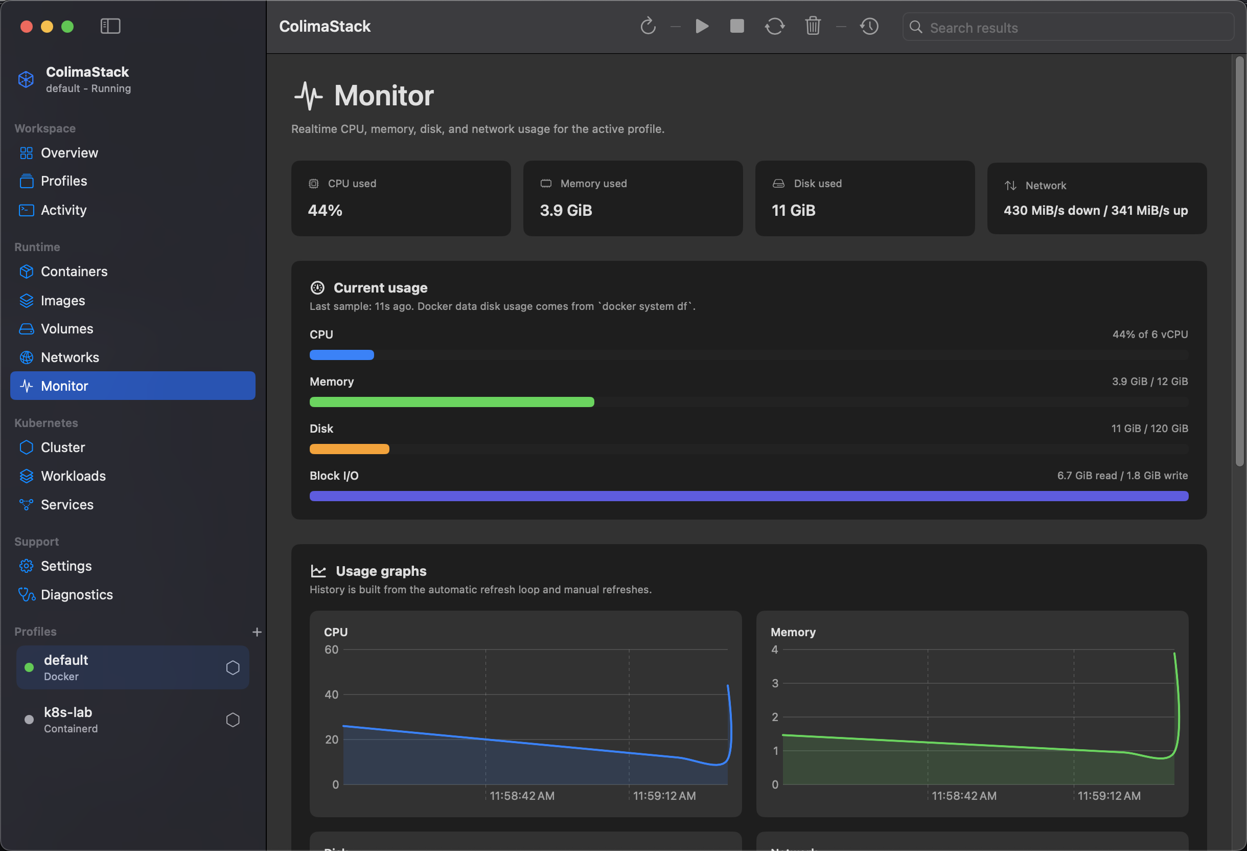 ColimaStack Monitor screenshot